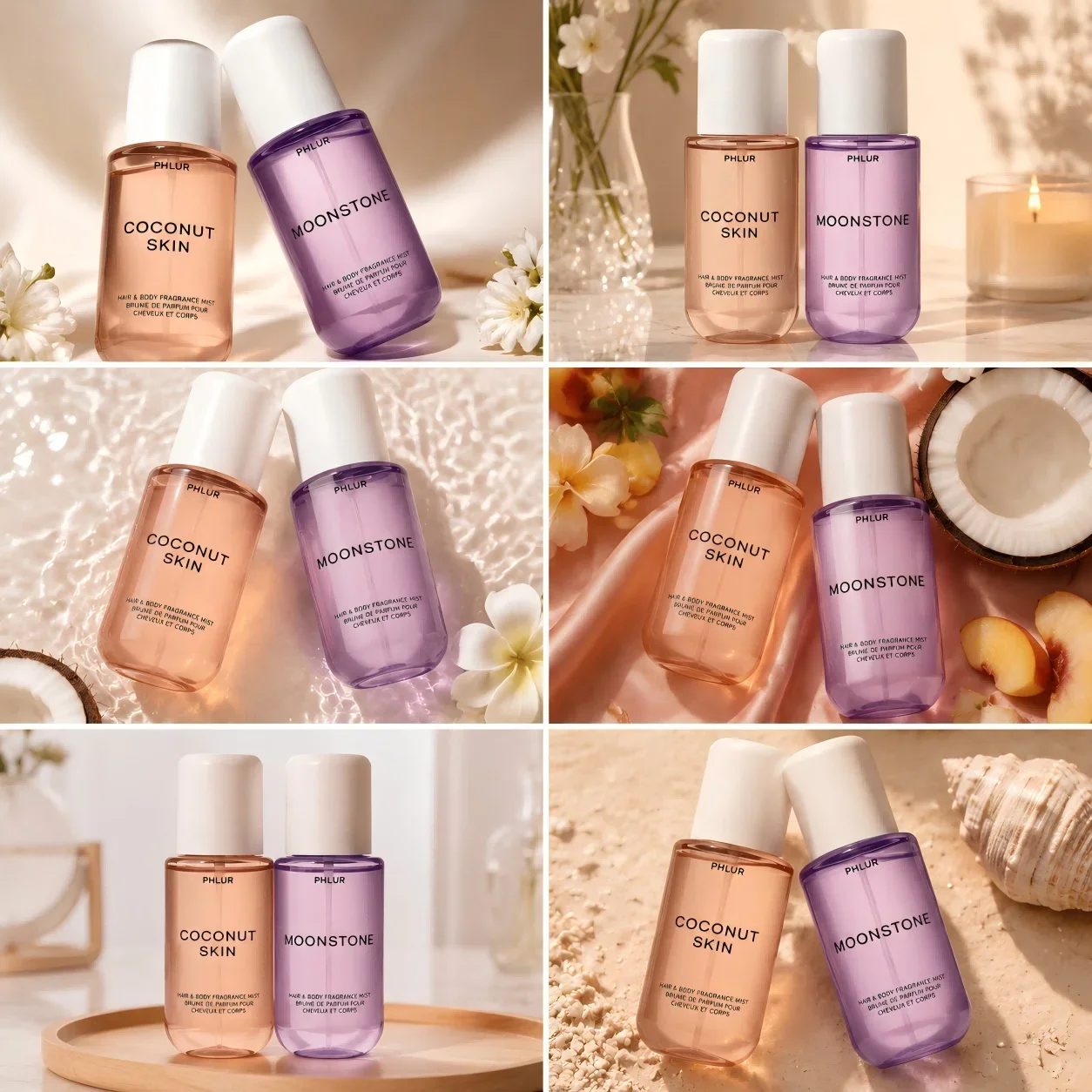 Perfume The Fragrance - PHLUR ココナッツスキン＆ムーンストーン ヘア＆ボディフレグランスミストセット、2個入り 各8 fl oz